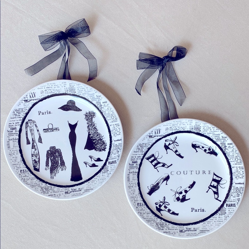 Chic French Wall Hanging Plates - Black and White Couture Theme